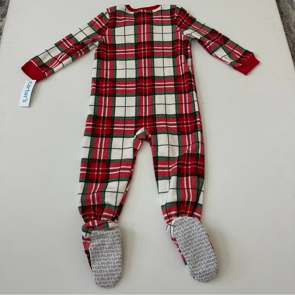 Carter's Red and White Plaid Footed One Piece Pajama Size 2T